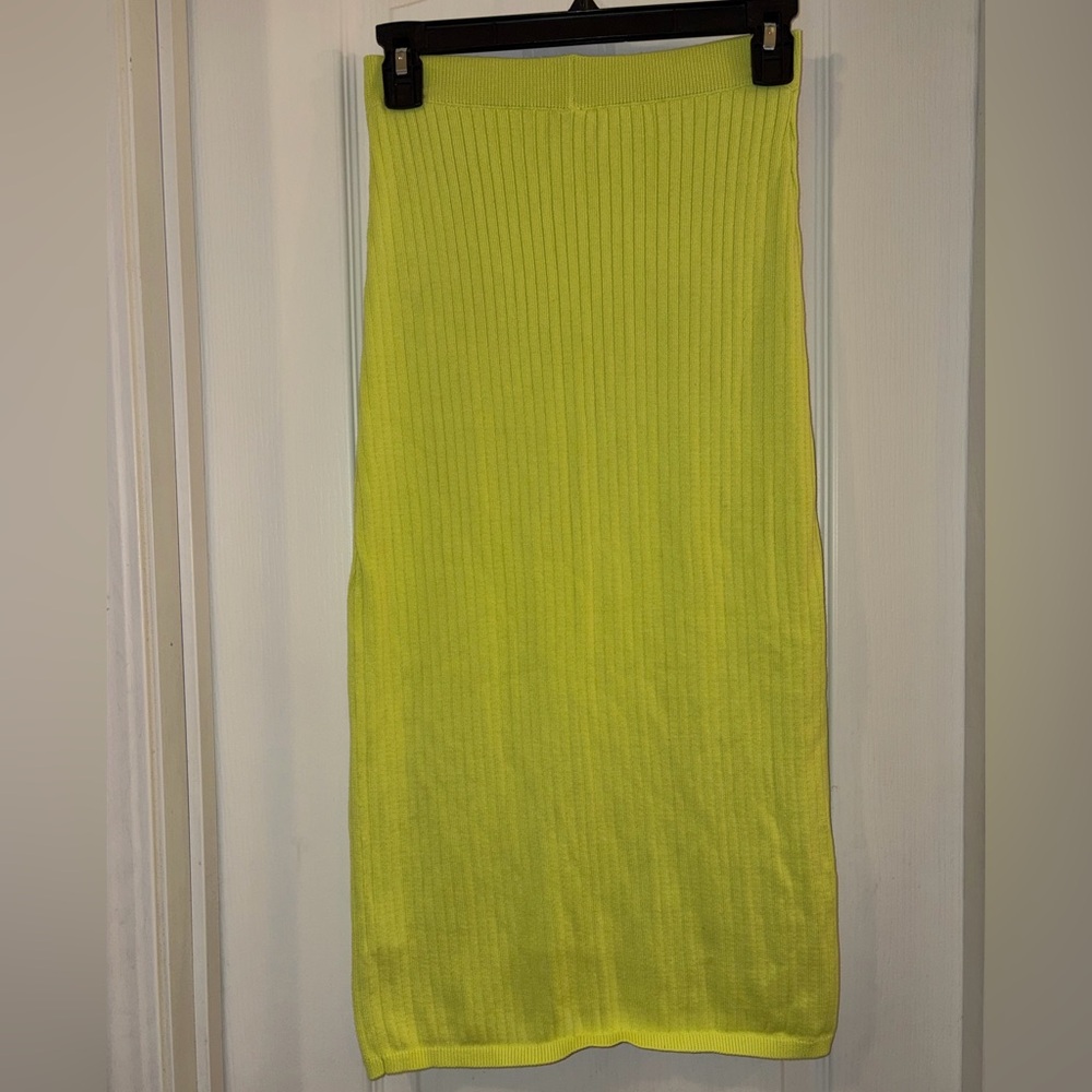 Neon Yellow Ribbed FREE PEOPLE Midi Skirt